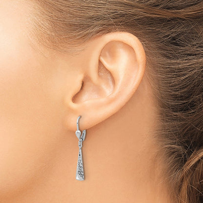 14K White Gold Polished/Diamond Cut Dangle Leverback Earrings