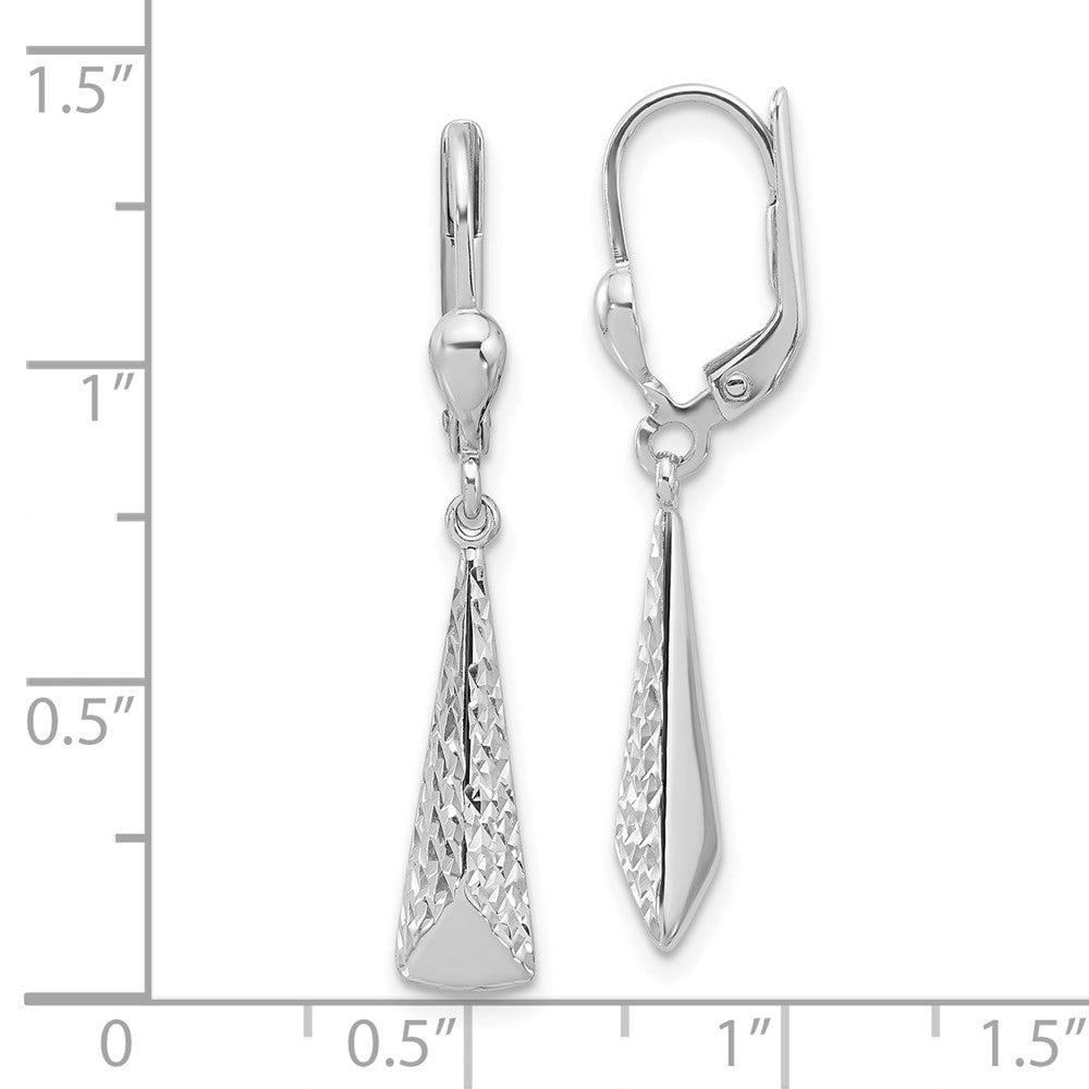 14K White Gold Polished/Diamond Cut Dangle Leverback Earrings