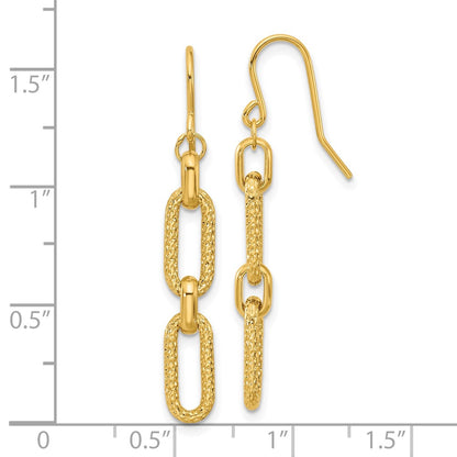 14K Yellow Gold Polished And D/C Link Dangle Earrings