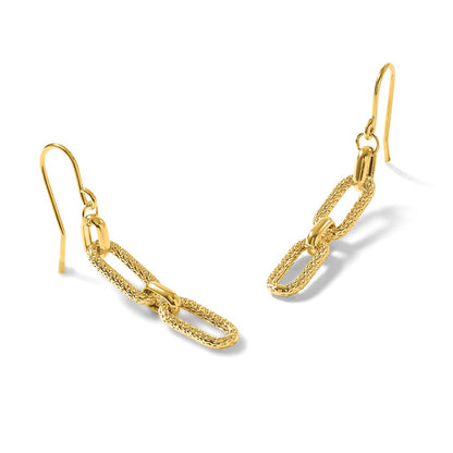 14K Yellow Gold Polished And D/C Link Dangle Earrings