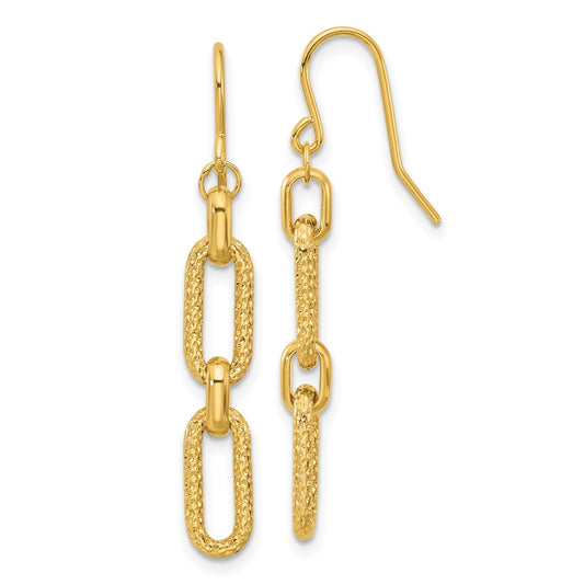 14K Yellow Gold Polished And D/C Link Dangle Earrings