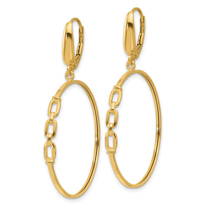 14K Yellow Gold Polished Link Design Leverback Hoop Earrings