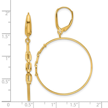 14K Yellow Gold Polished Link Design Leverback Hoop Earrings