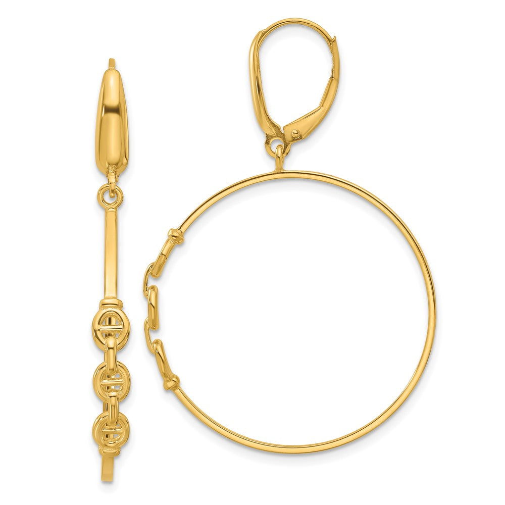14K Yellow Gold Polished Link Design Leverback Hoop Earrings
