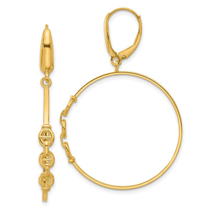 14K Yellow Gold Polished Link Design Leverback Hoop Earrings