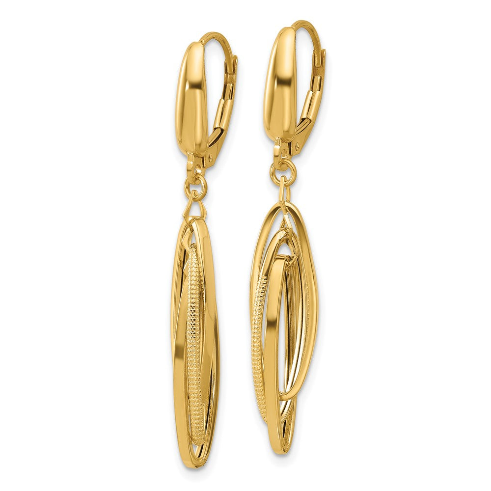 14K Yellow Gold Polished/Textured Triple Oval Dangle Earrings