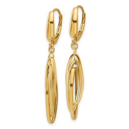 14K Yellow Gold Polished/Textured Triple Oval Dangle Earrings