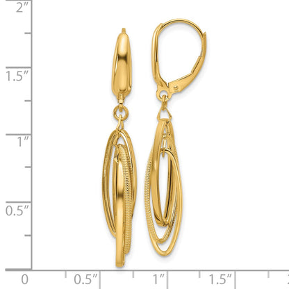 14K Yellow Gold Polished/Textured Triple Oval Dangle Earrings