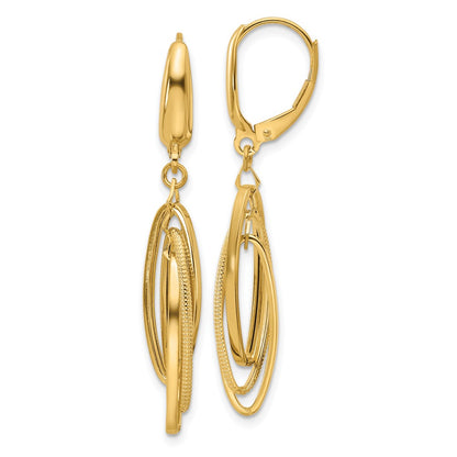 14K Yellow Gold Polished/Textured Triple Oval Dangle Earrings