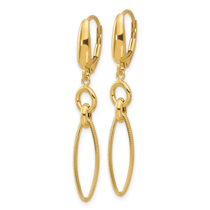 14K Yellow Gold Polished And Diamond Cut Dangle Earrings