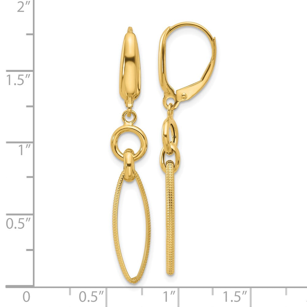 14K Yellow Gold Polished And Diamond Cut Dangle Earrings