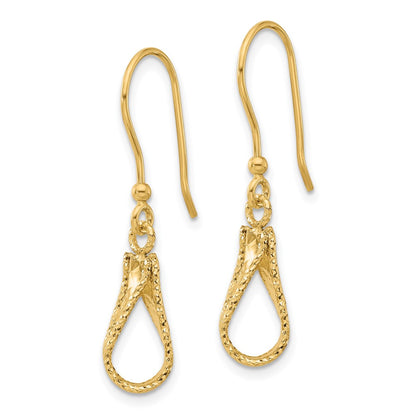 14K Yellow Gold Polished And Diamond Cut Dangle Earrings