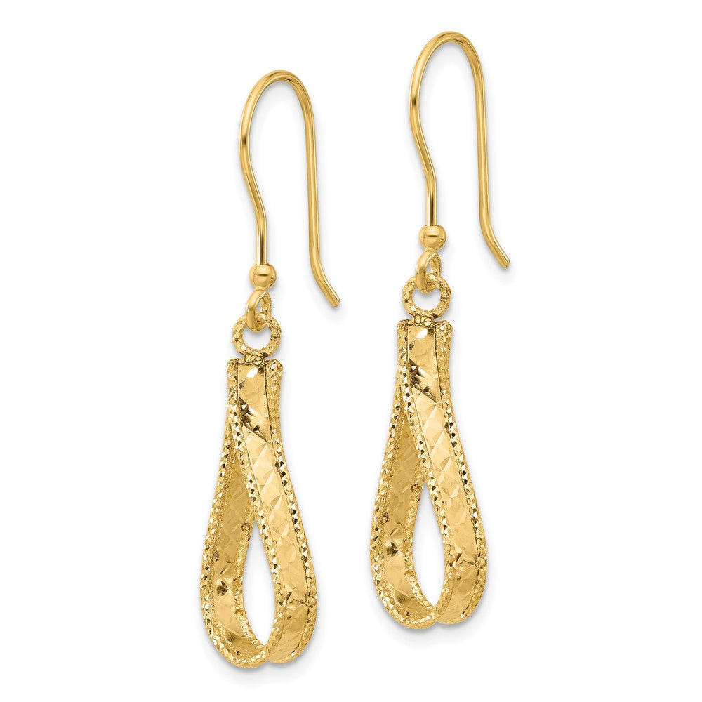 14K Yellow Gold Polished And Diamond Cut Dangle Earrings