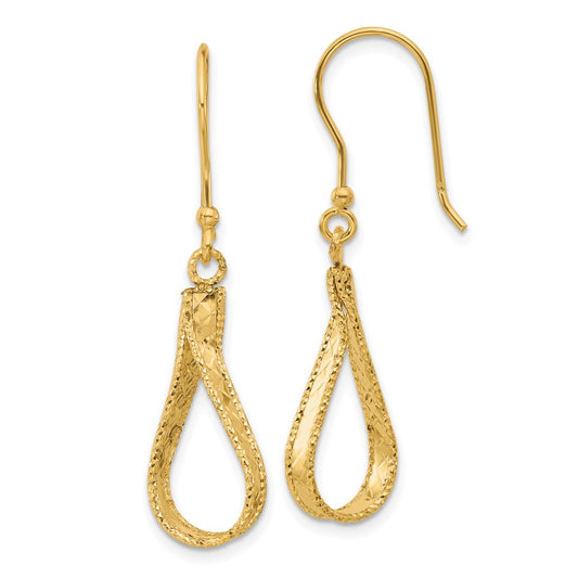 14K Yellow Gold Polished And Diamond Cut Dangle Earrings