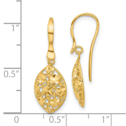 14K Yellow Gold Polished D/C Shepherd Hook Dangle Earrings
