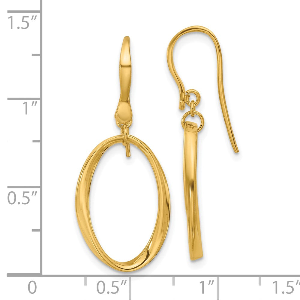 14K Yellow Gold Polished Oval Shepherd Hook Dangle Earrings