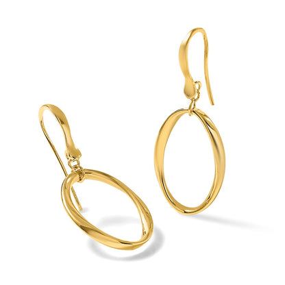 14K Yellow Gold Polished Oval Shepherd Hook Dangle Earrings