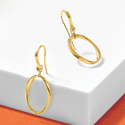 14K Yellow Gold Polished Oval Shepherd Hook Dangle Earrings