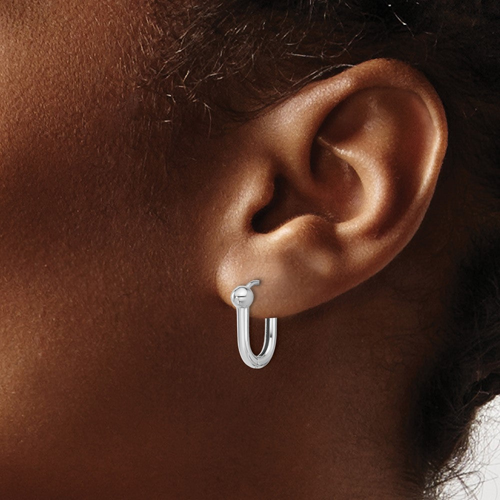 14K White Gold Polished Hinged Hoop Earrings