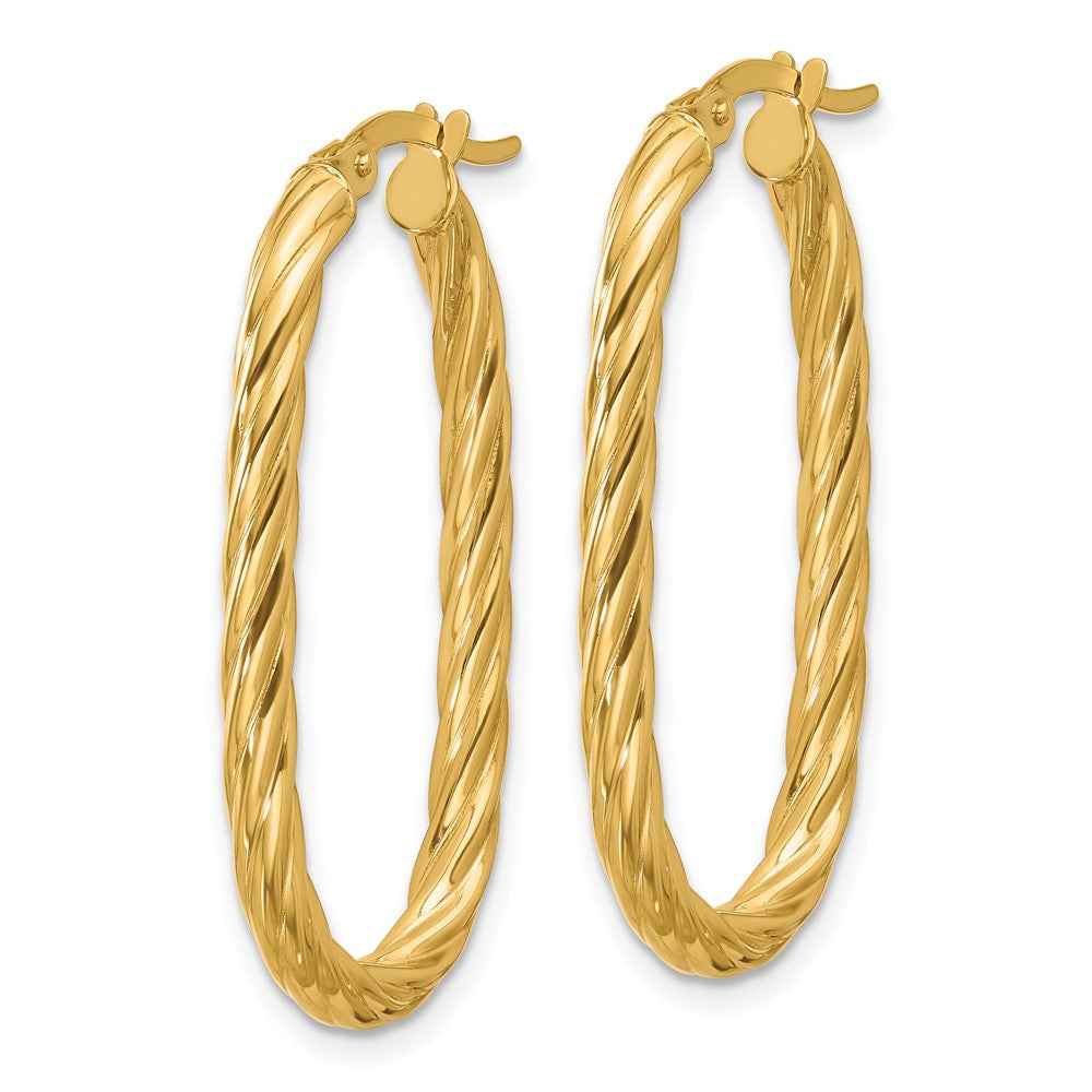 14K Yellow Gold Polished Twisted Oval Hoop Earrings