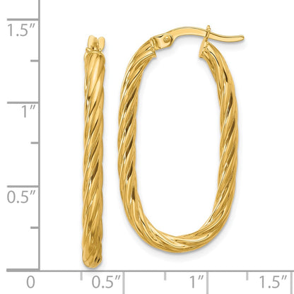 14K Yellow Gold Polished Twisted Oval Hoop Earrings