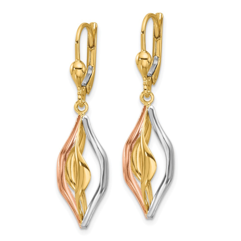 14K Tri Color Polished Dangle Leverback Earrings