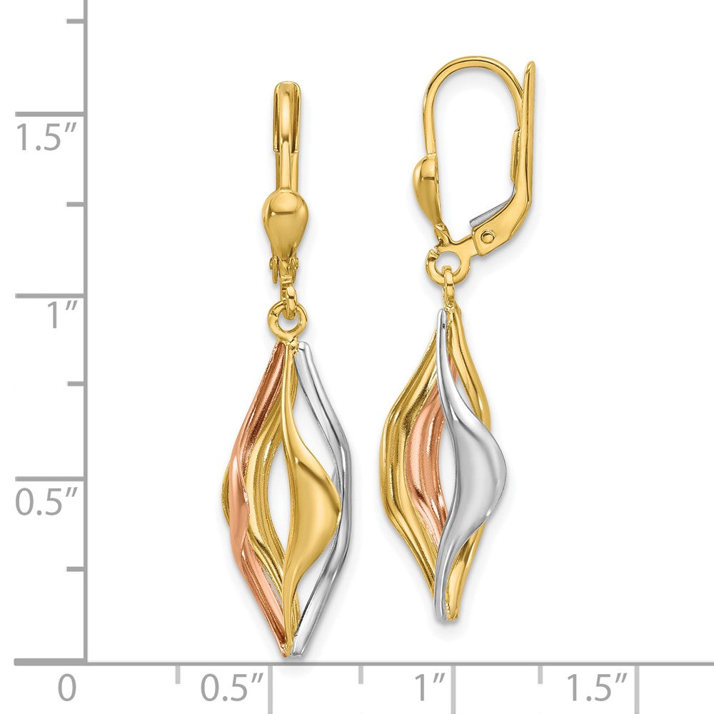 14K Tri Color Polished Dangle Leverback Earrings
