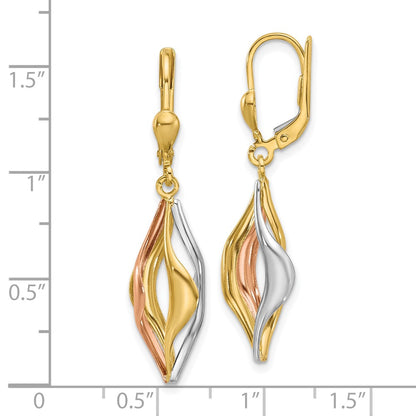 14K Tri Color Polished Dangle Leverback Earrings