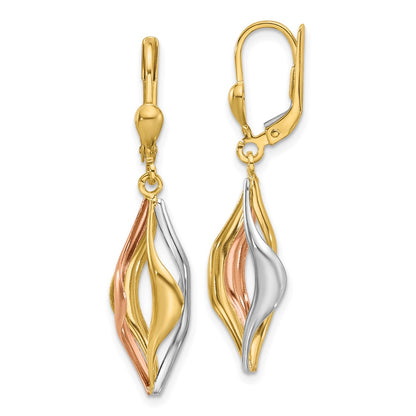14K Tri Color Polished Dangle Leverback Earrings