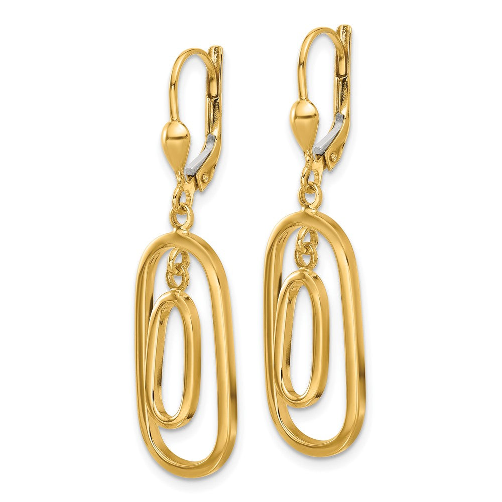 14K Yellow Gold Polished Ovals Dangle Leverback Earrings