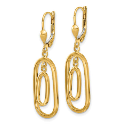 14K Yellow Gold Polished Ovals Dangle Leverback Earrings