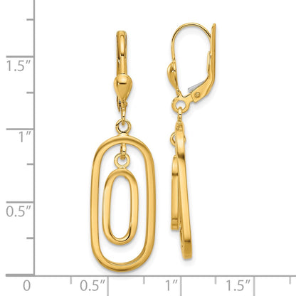 14K Yellow Gold Polished Ovals Dangle Leverback Earrings