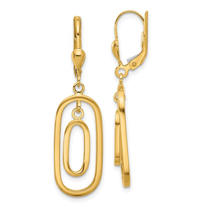 14K Yellow Gold Polished Ovals Dangle Leverback Earrings