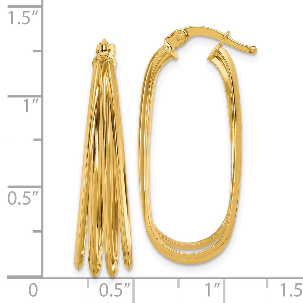 14K Yellow Gold Polished Oval Hoop Earrings