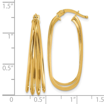 14K Yellow Gold Polished Oval Hoop Earrings