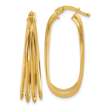 14K Yellow Gold Polished Oval Hoop Earrings
