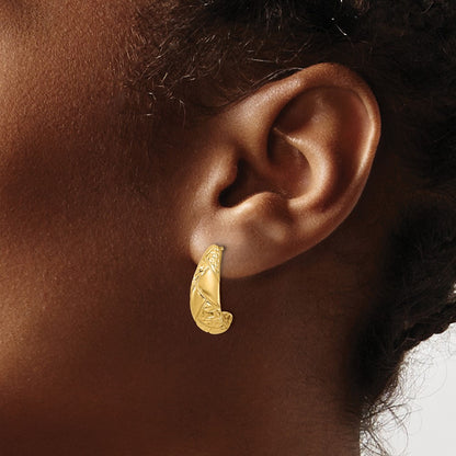 14K Yellow Gold Polished And Diamond Cut J Hoop Earrings