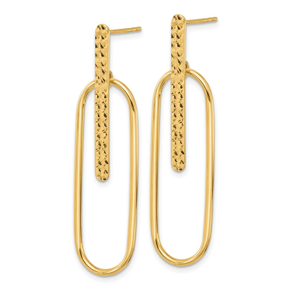 14K Yellow Gold Polished And Diamond Cut Oval Dangle Post Earrings