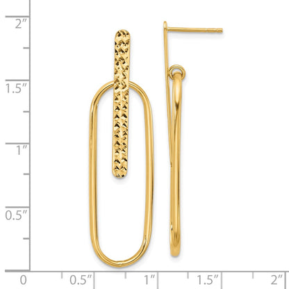 14K Yellow Gold Polished And Diamond Cut Oval Dangle Post Earrings