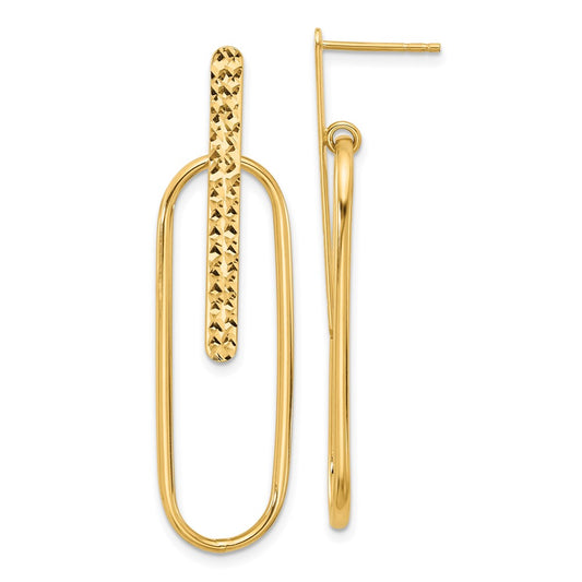 14K Yellow Gold Polished And Diamond Cut Oval Dangle Post Earrings