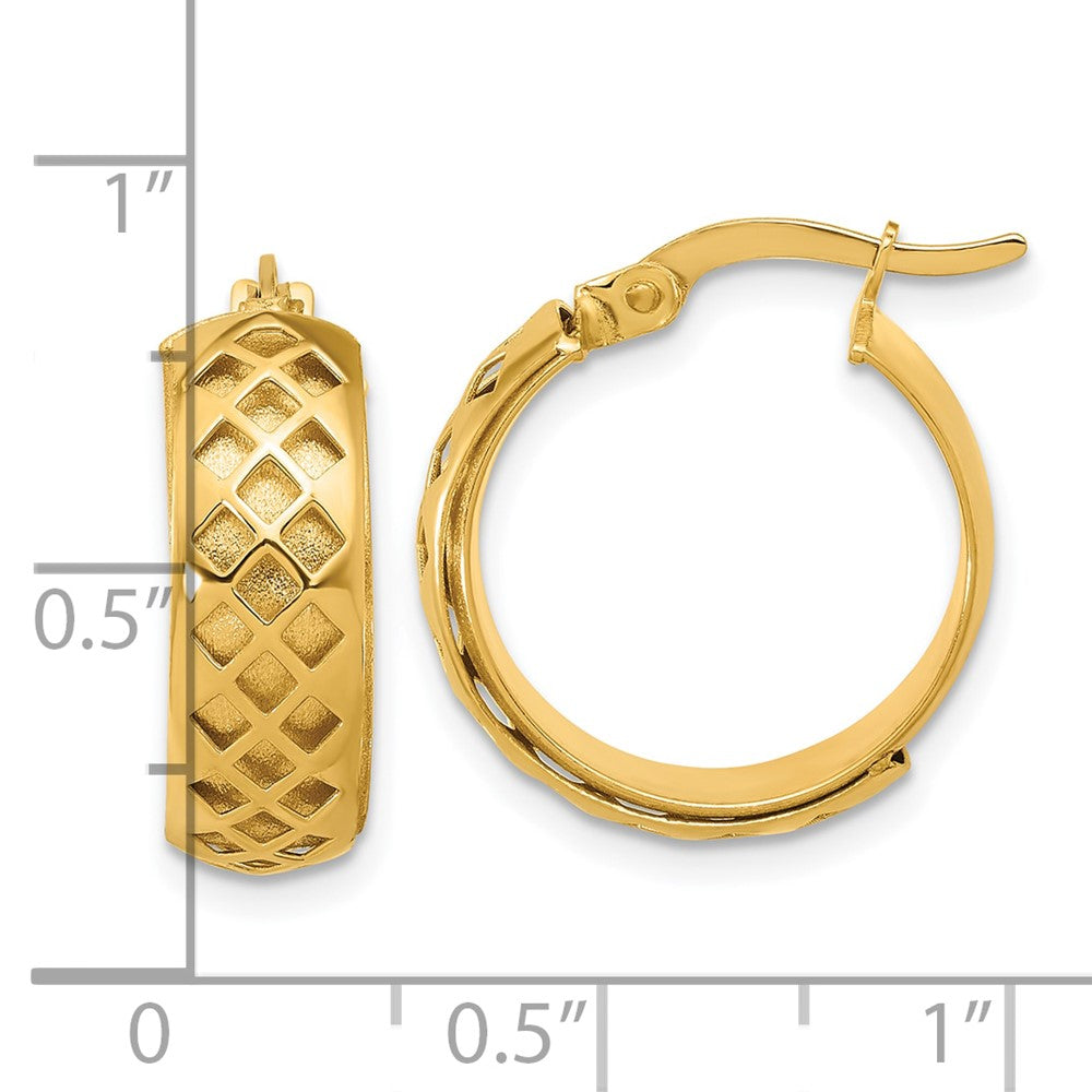 14K Yellow Gold Polished And Brushed Fancy Hoop Earrings