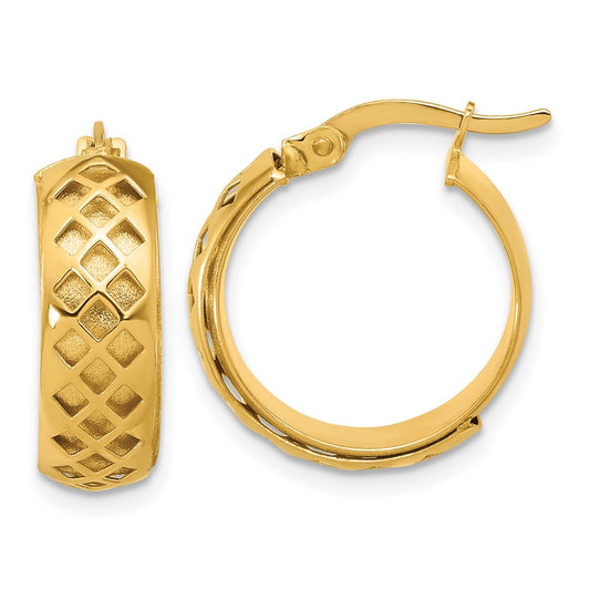 14K Yellow Gold Polished And Brushed Fancy Hoop Earrings