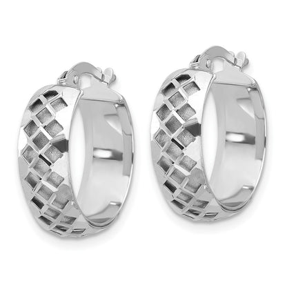 14K White Gold Polished And Brushed Fancy Hoop Earrings