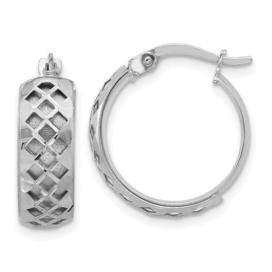 14K White Gold Polished And Brushed Fancy Hoop Earrings