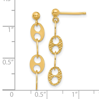 14K Yellow Gold Polished And Textured Fancy Link Dangle Earrings
