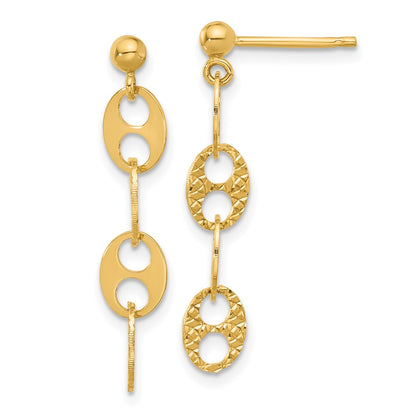 14K Yellow Gold Polished And Textured Fancy Link Dangle Earrings