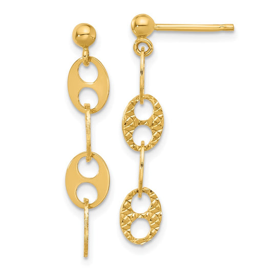14K Yellow Gold Polished And Textured Fancy Link Dangle Earrings