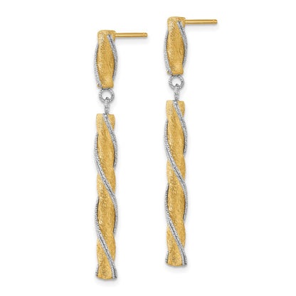 14K Two Tone Polished/Satin/Dia Cut Post Dangle Earrings