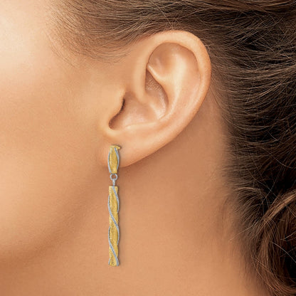 14K Two Tone Polished/Satin/Dia Cut Post Dangle Earrings