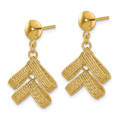 14K Yellow Gold Polished And Textured Fancy Dangle Post Earrings